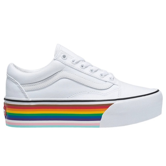 Vans Old Skool Stac PRIDE Rainbow White platform 34mm height new without box - Picture 5 of 6